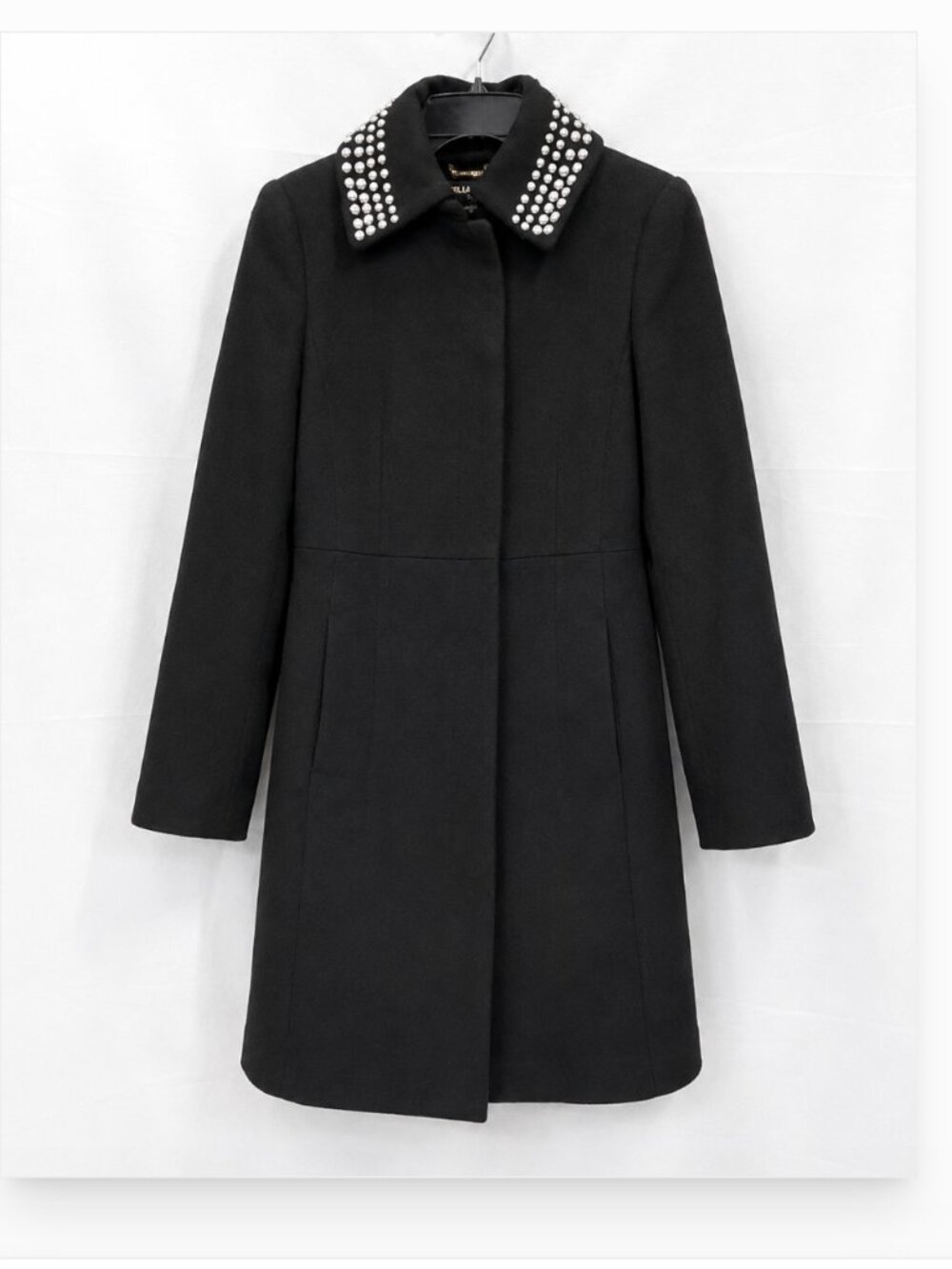 Karl Lagerfeld NWT Black Pearl Accented Wool Blend Winter Coat Jacket Size XS